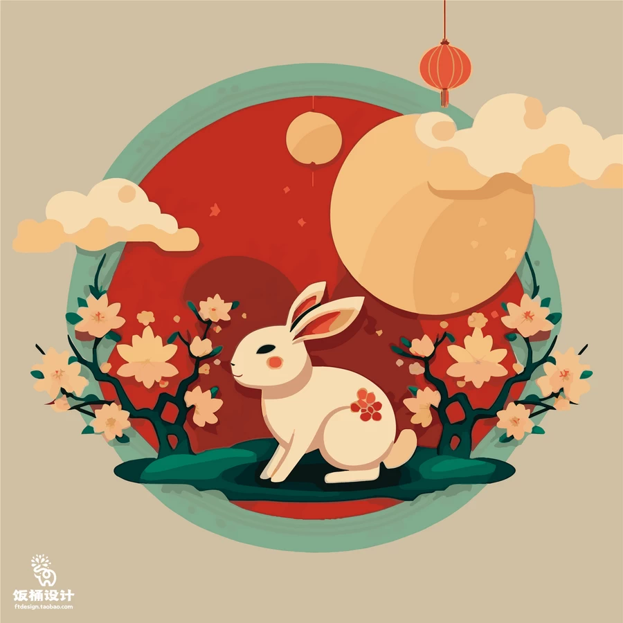 2023新年创意卡通兔子兔年元素风景插画海报背景AI矢量设计素材【009】